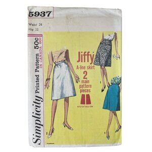 Simplicity 5937 Jiffy A Line Skirt Sewing Pattern Waist 24 Hip 33 Vintage CUT